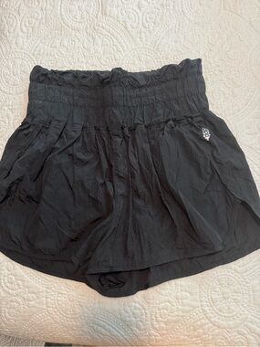 FP Movement by Free People Black High-Waist Smocked Shorts with Embellishment